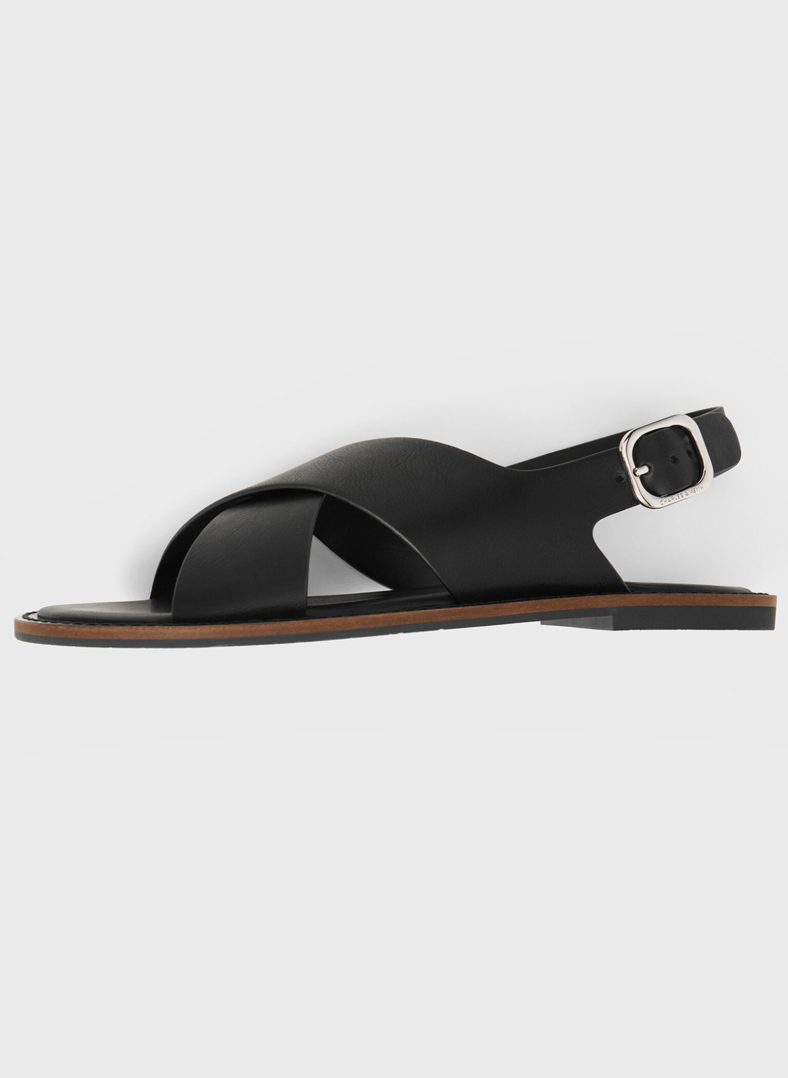 Crossover-Strap Slingback Sandals, Black, hi-res
