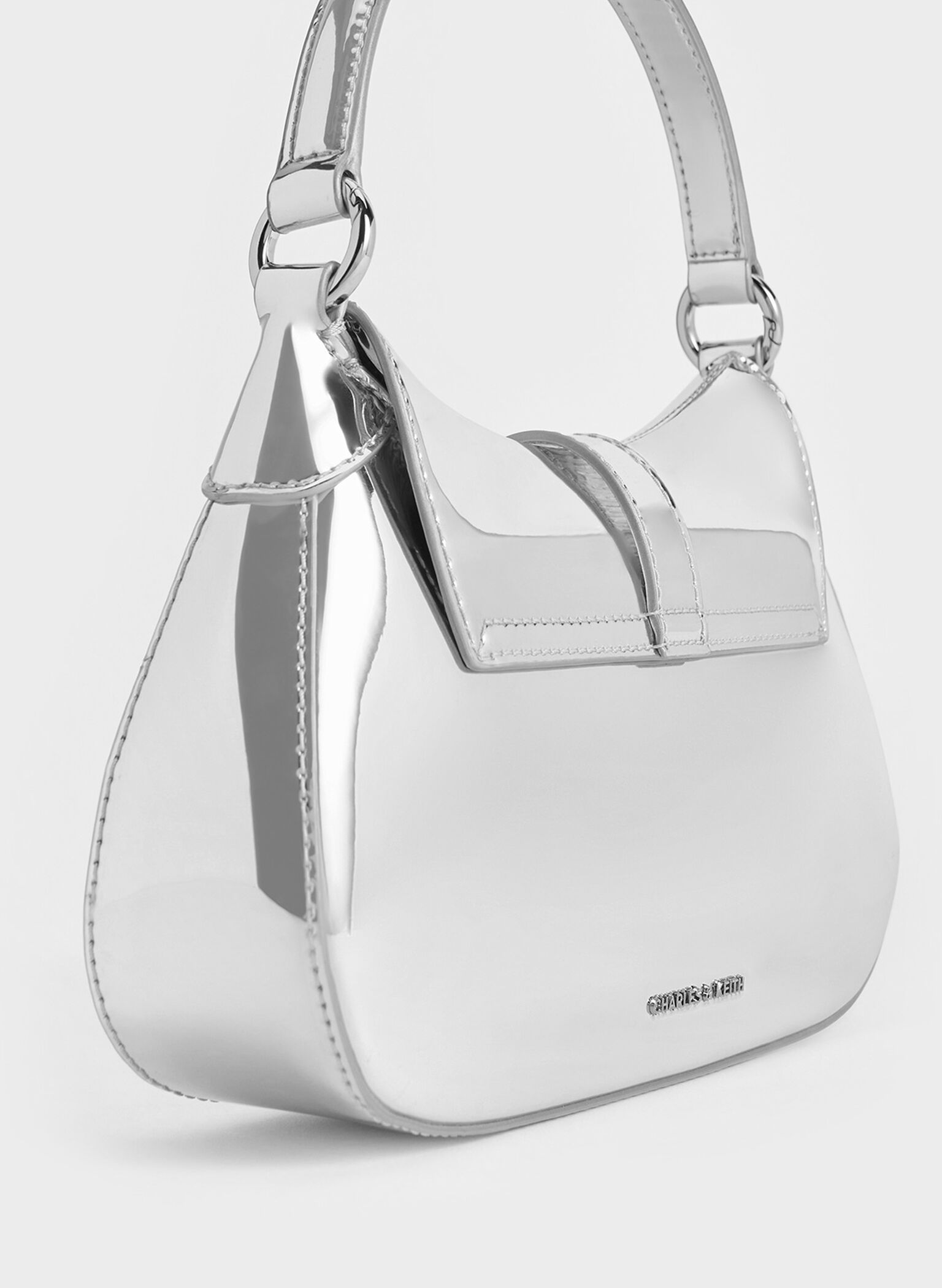 Agatha Metallic Chain-Accent Hobo Bag, Silver, hi-res