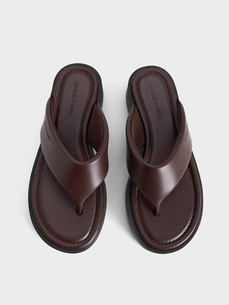 V-Strap Flatform Thong Sandals, Burgundy, hi-res