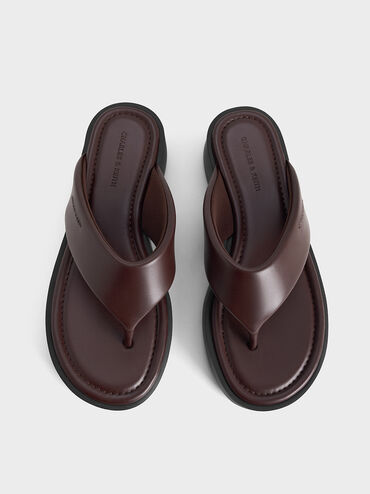 V-Strap Flatform Thong Sandals, Burgundy, hi-res
