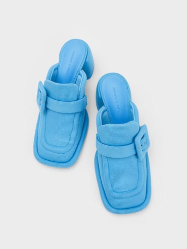 Sinead Woven Buckled Loafer Mules, Blue, hi-res