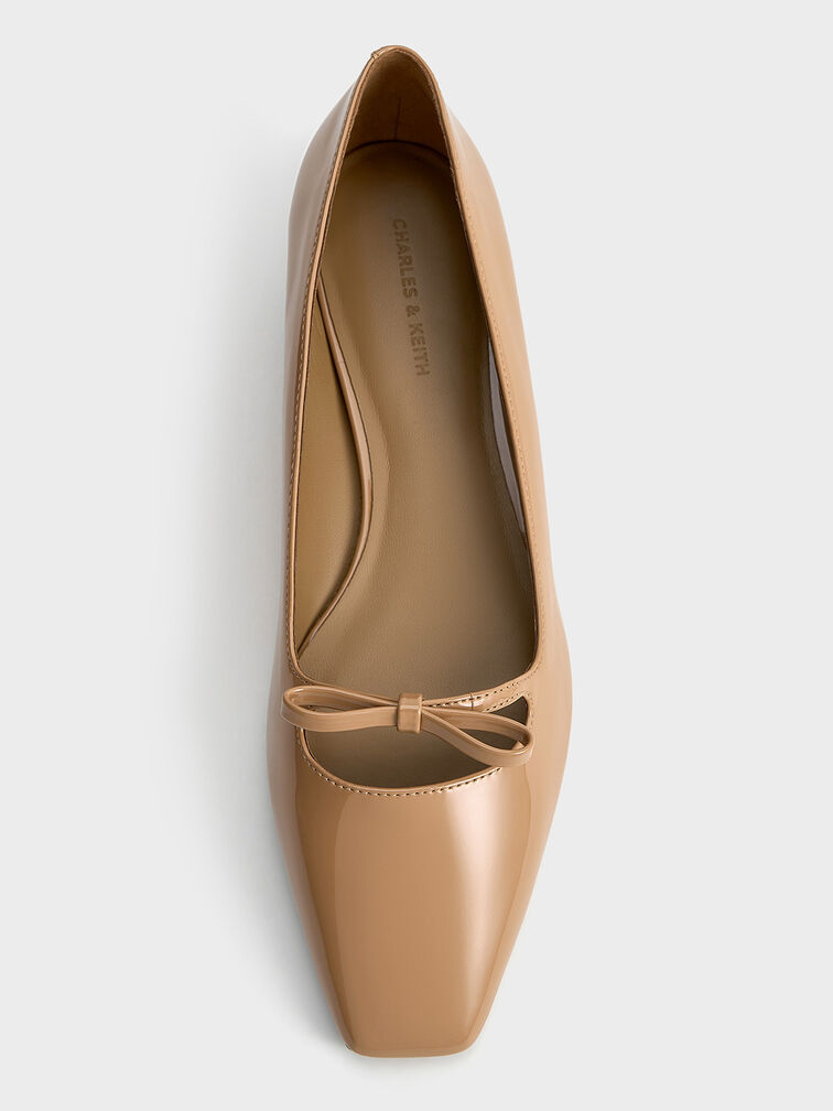 Patent Bow Square-Toe Ballet Flats, Caramel, hi-res