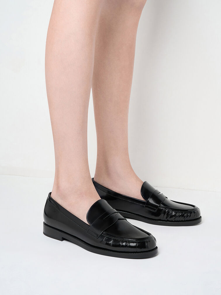 Ruched Penny Loafers, Black Box, hi-res