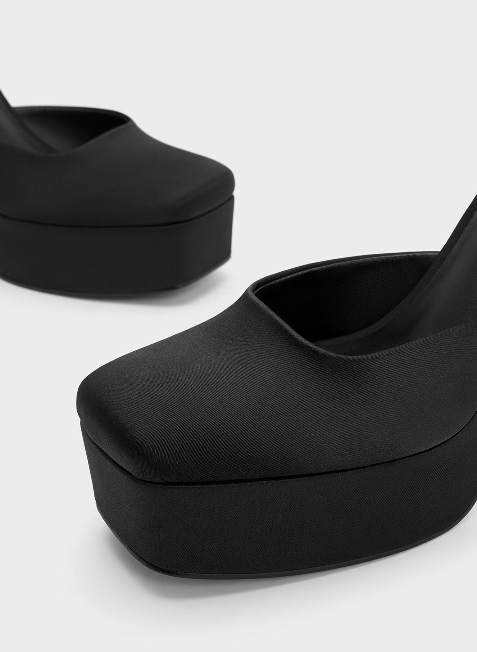 Recycled Polyester Flare Heel D'Orsay Pumps, Black, hi-res