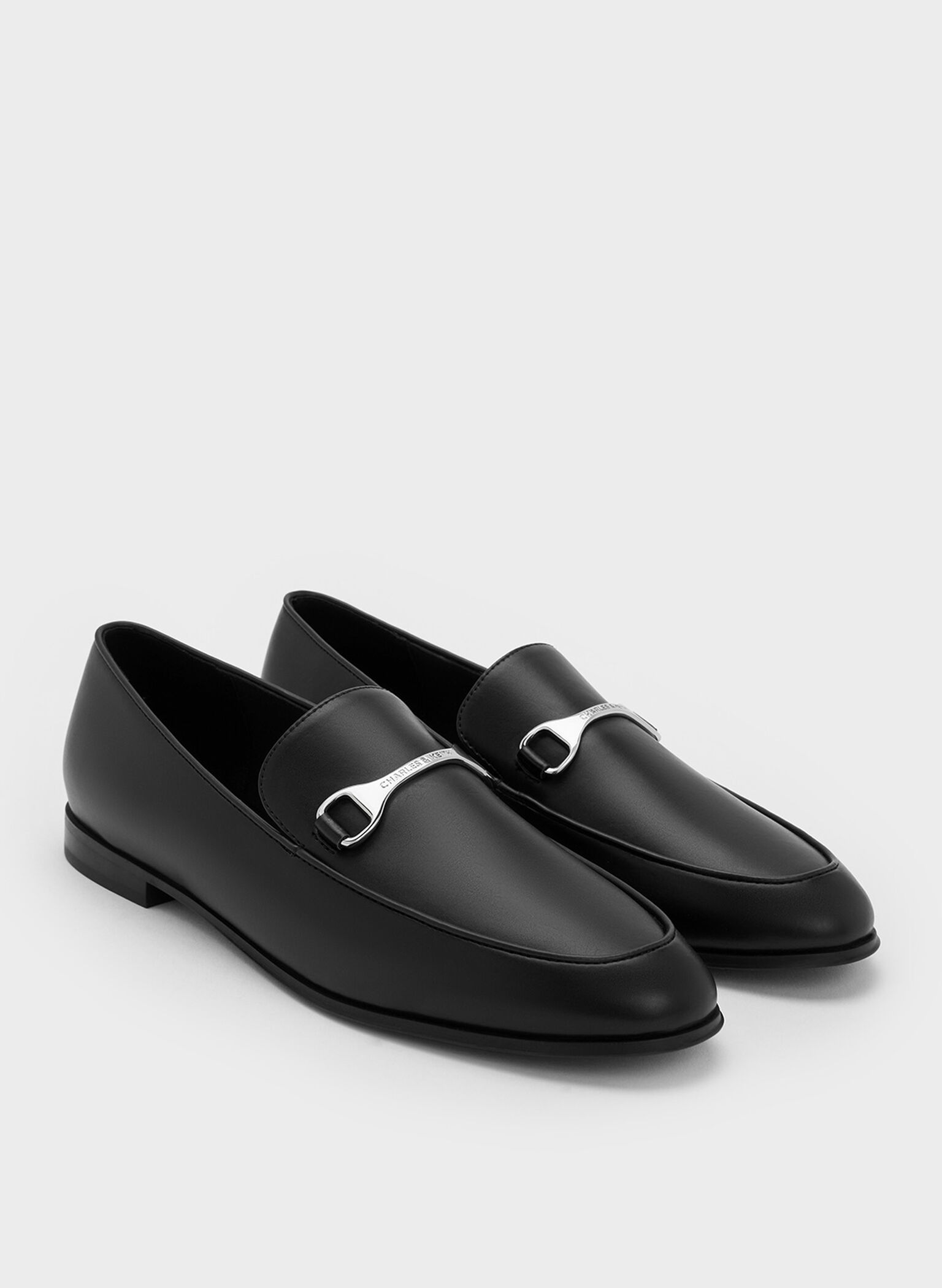 Leslie Metallic-Accent Loafers, Black, hi-res