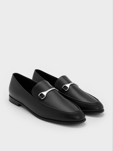 Leslie Metallic-Accent Loafers, Black, hi-res