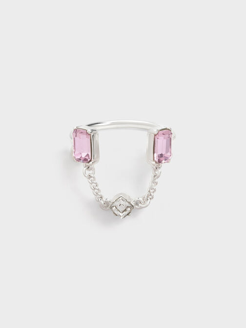 Zira Crystal Chain-Link Open Ring, Silver, hi-res