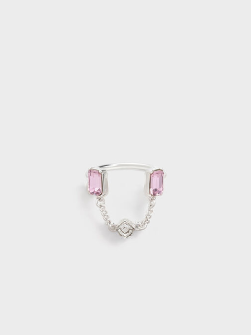 Zira Crystal Chain-Link Open Ring, Silver, hi-res