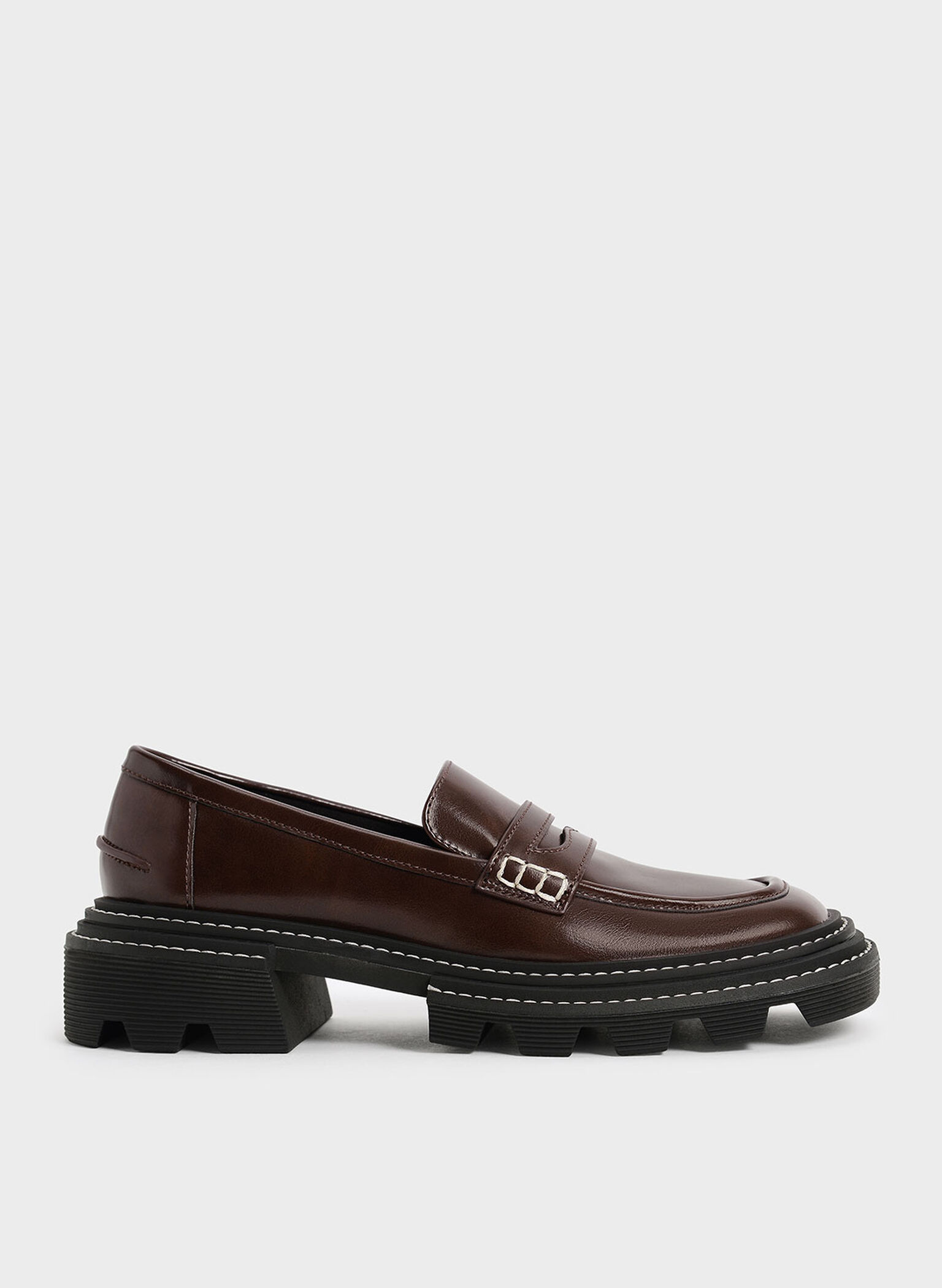 Perline Chunky Penny Loafers, Dark Brown, hi-res