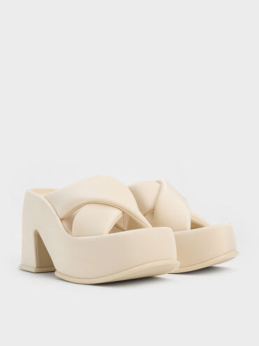 Toni Puffy-Strap Crossover Platform Mules, Chalk, hi-res