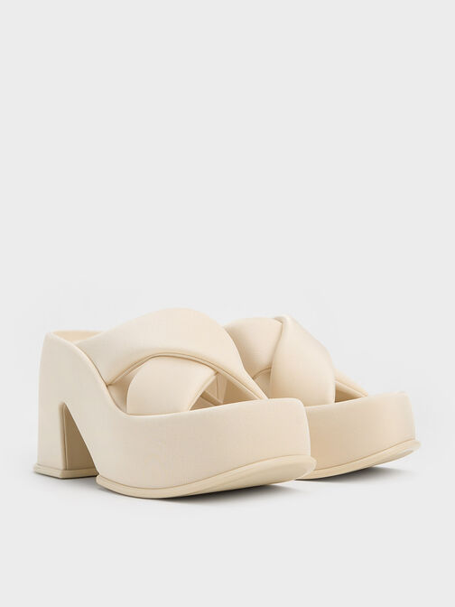 Toni Puffy-Strap Crossover Platform Mules, Chalk, hi-res