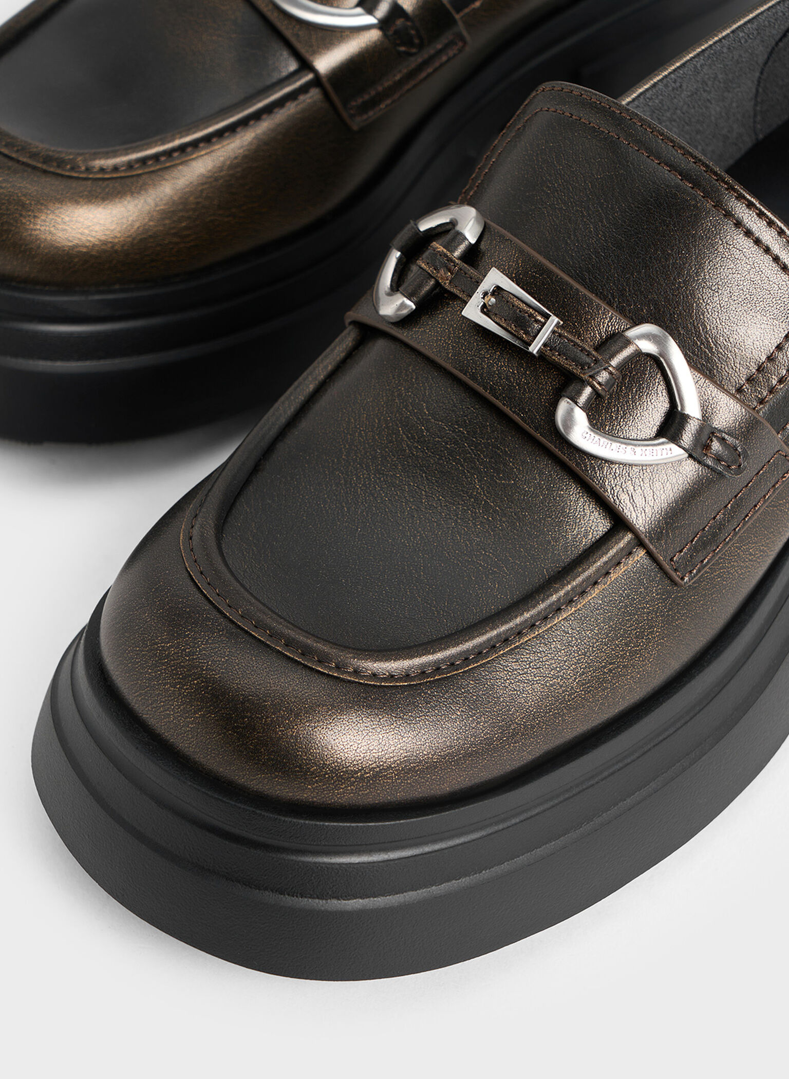 Metallic-Accent Chunky Platform Loafers, Bronze, hi-res
