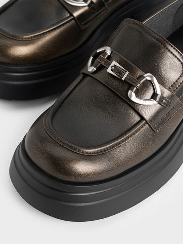 Metallic-Accent Chunky Platform Loafers, Bronze, hi-res