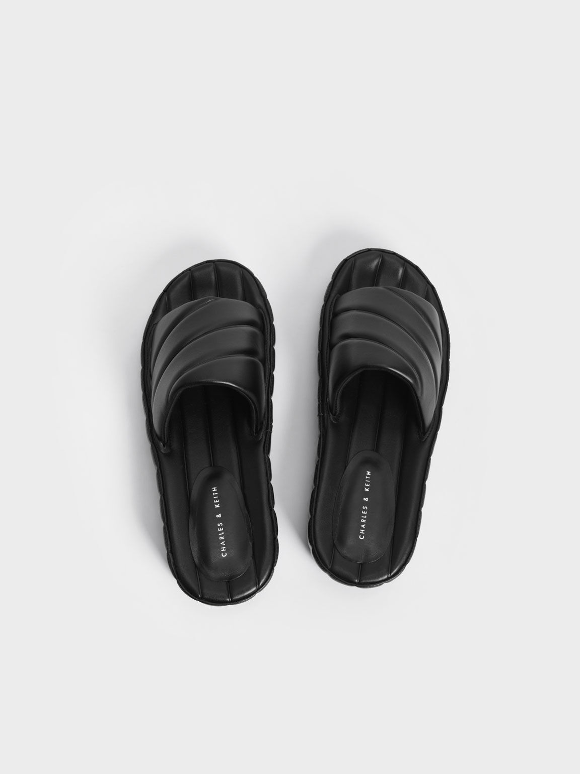 Puffy Flatform Slide Sandals, Black, hi-res