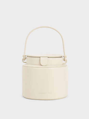 Cylindrical Bucket Bag, Cream, hi-res