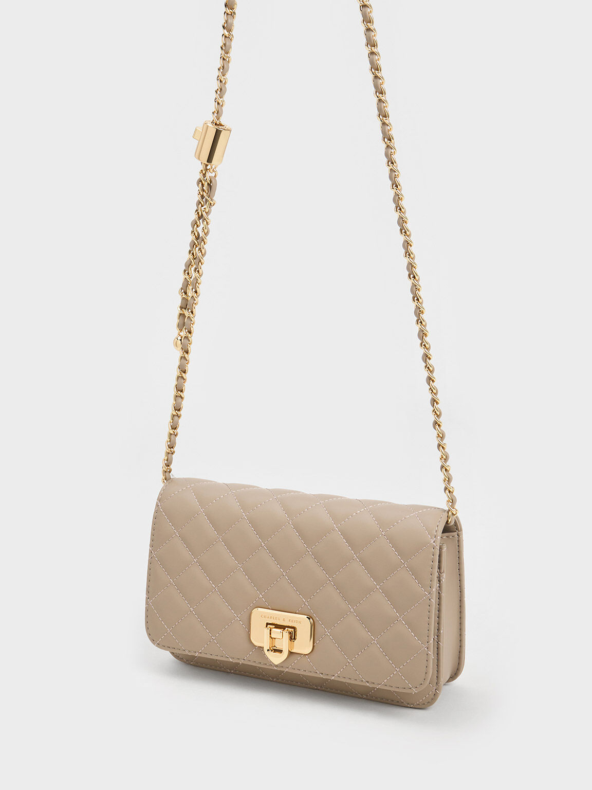 Cressida Quilted Push Lock Clutch Taupe