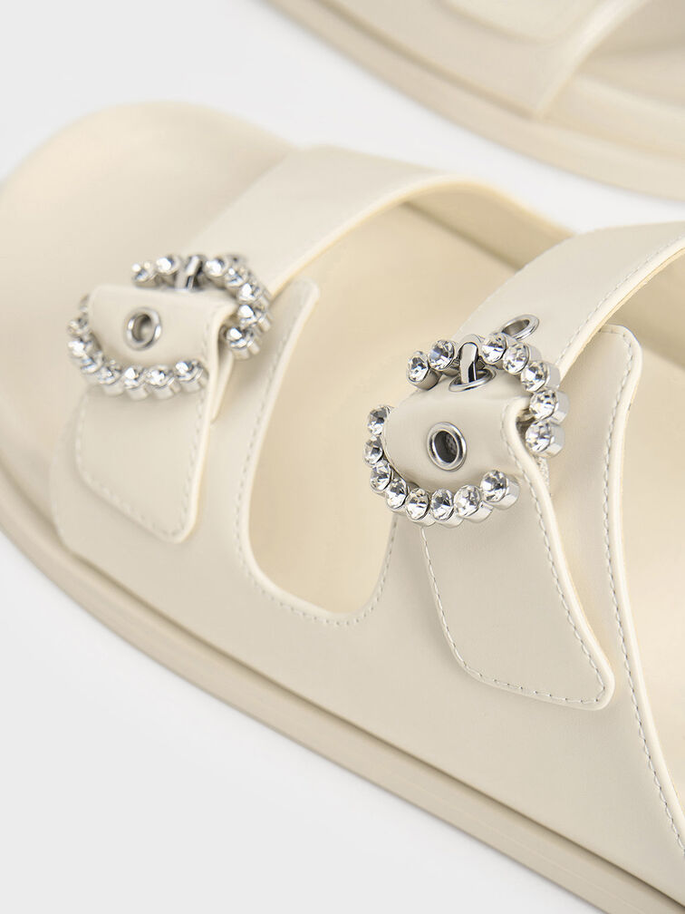 Embellished Buckle Sandals, Chalk, hi-res