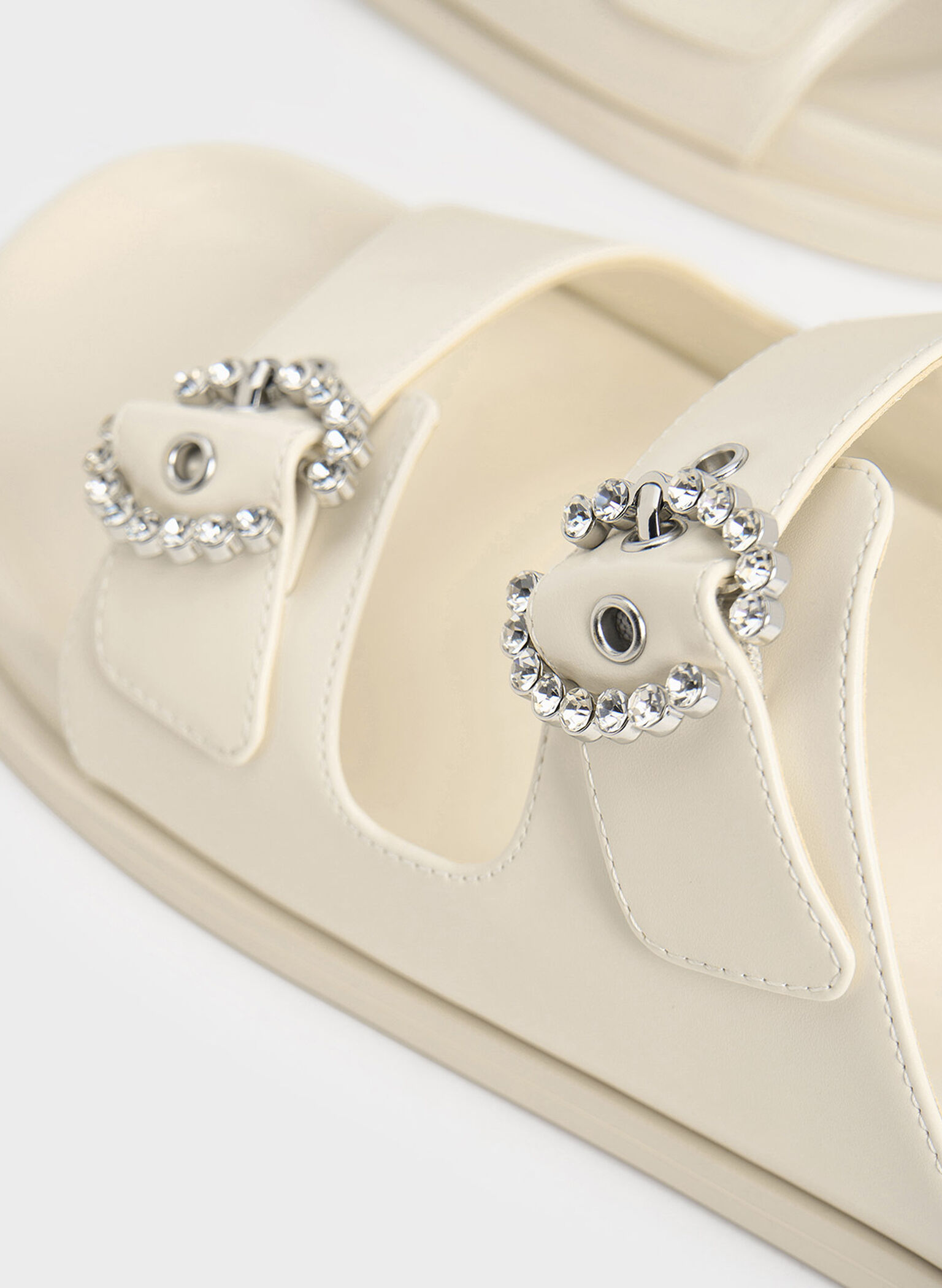 Embellished Buckle Sandals, Chalk, hi-res
