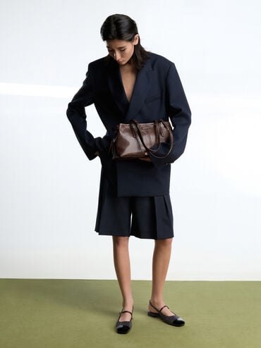 Noane Elongated-Handle Shoulder Bag, Distressed Coffee, hi-res