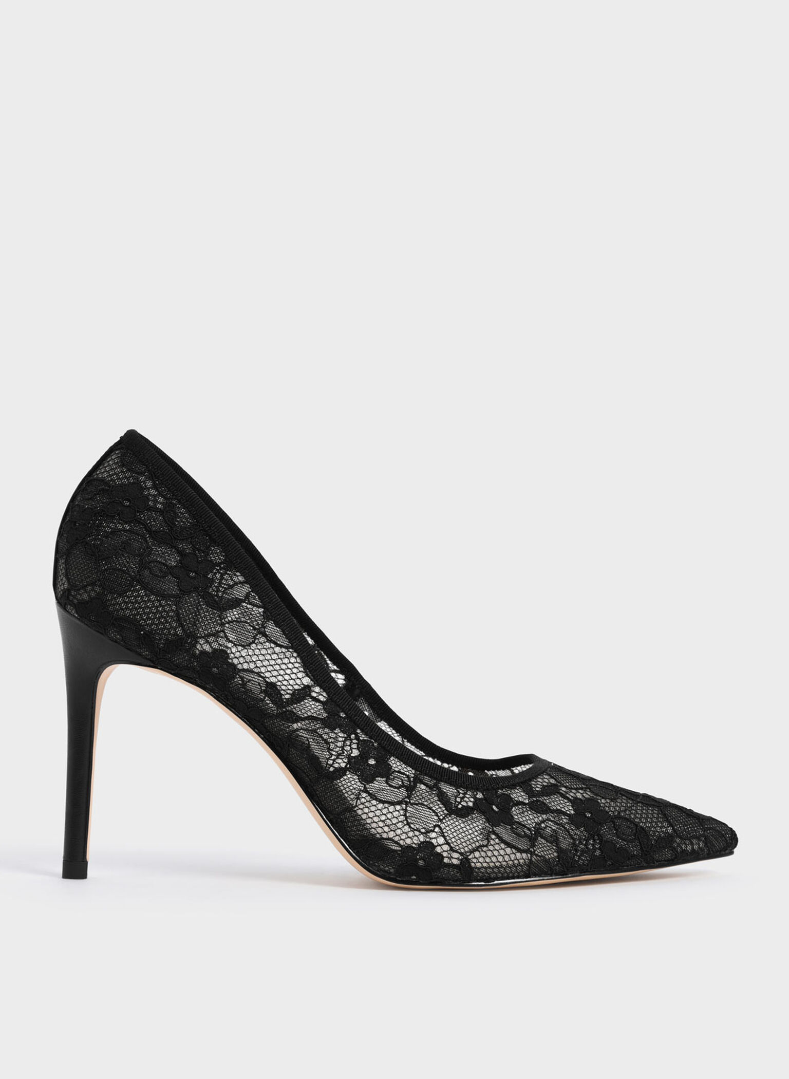 Lace Stiletto Pumps, Black, hi-res