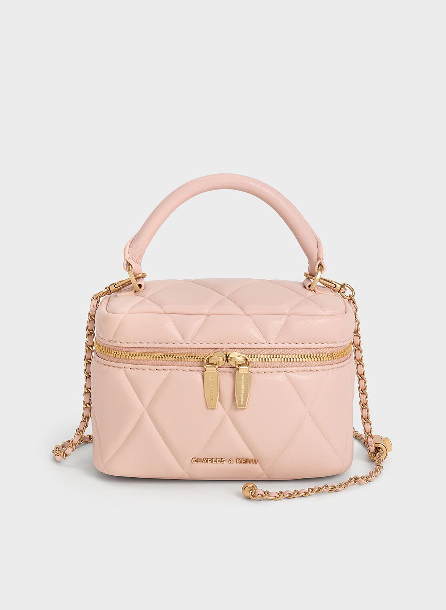 Arwen Quilted Top Handle Vanity Bag, Light Pink, hi-res