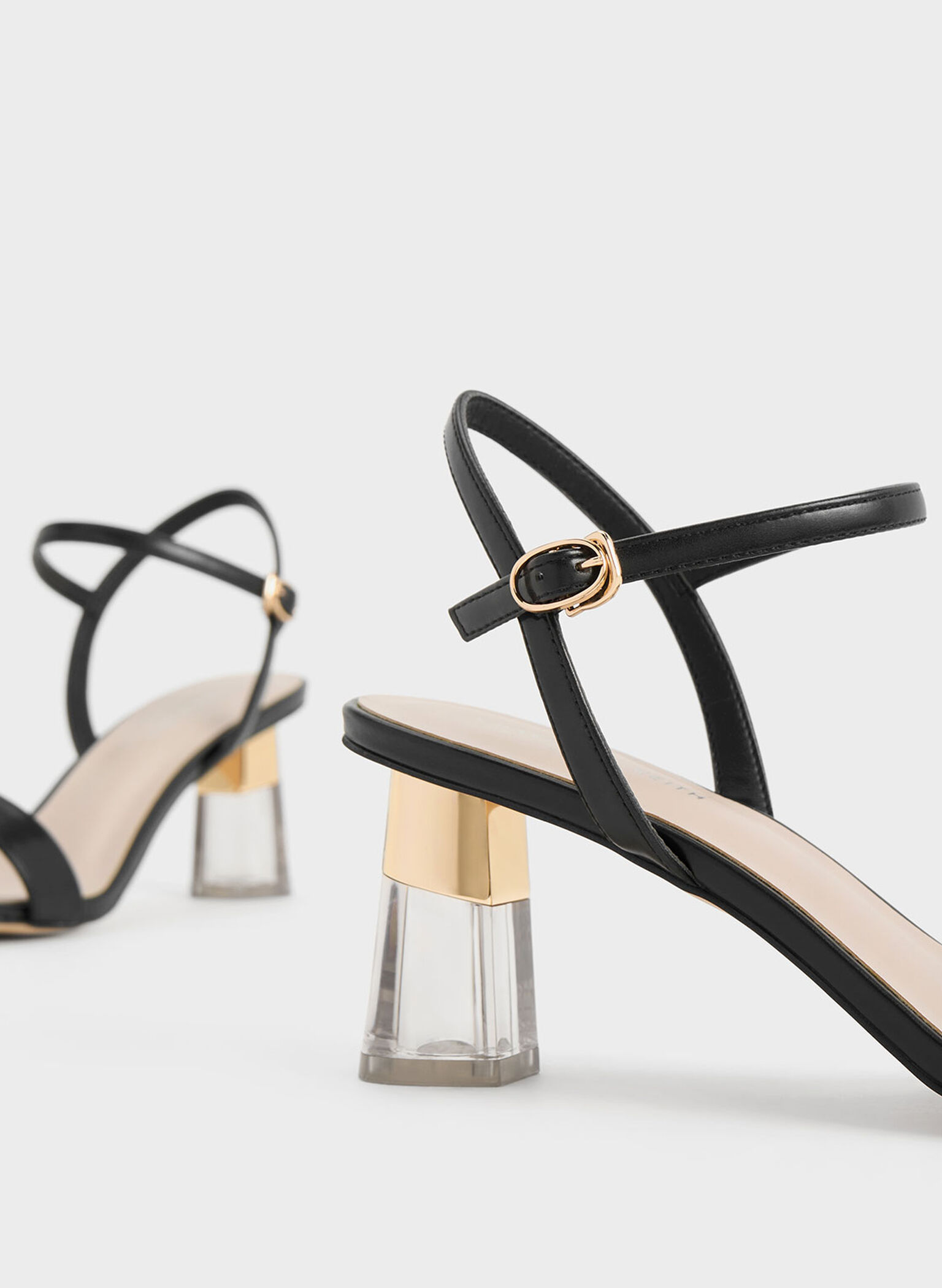 Oleana Clear Trapeze Heel Sandals, Black, hi-res