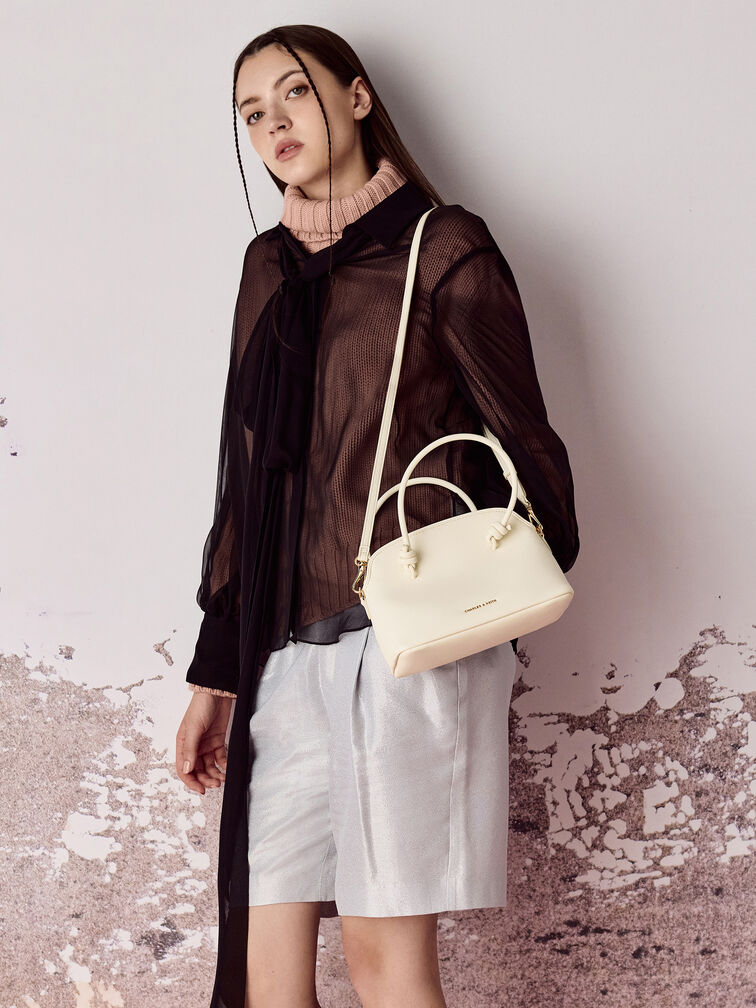 Sammie Knotted-Handle Bowling Bag, Cream, hi-res