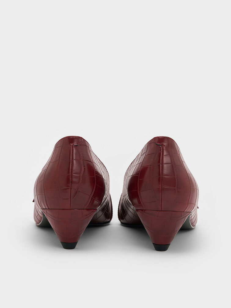 Croc-Effect Buckled Pointed-Toe Kitten-Heel Pumps, Animal Print Red, hi-res