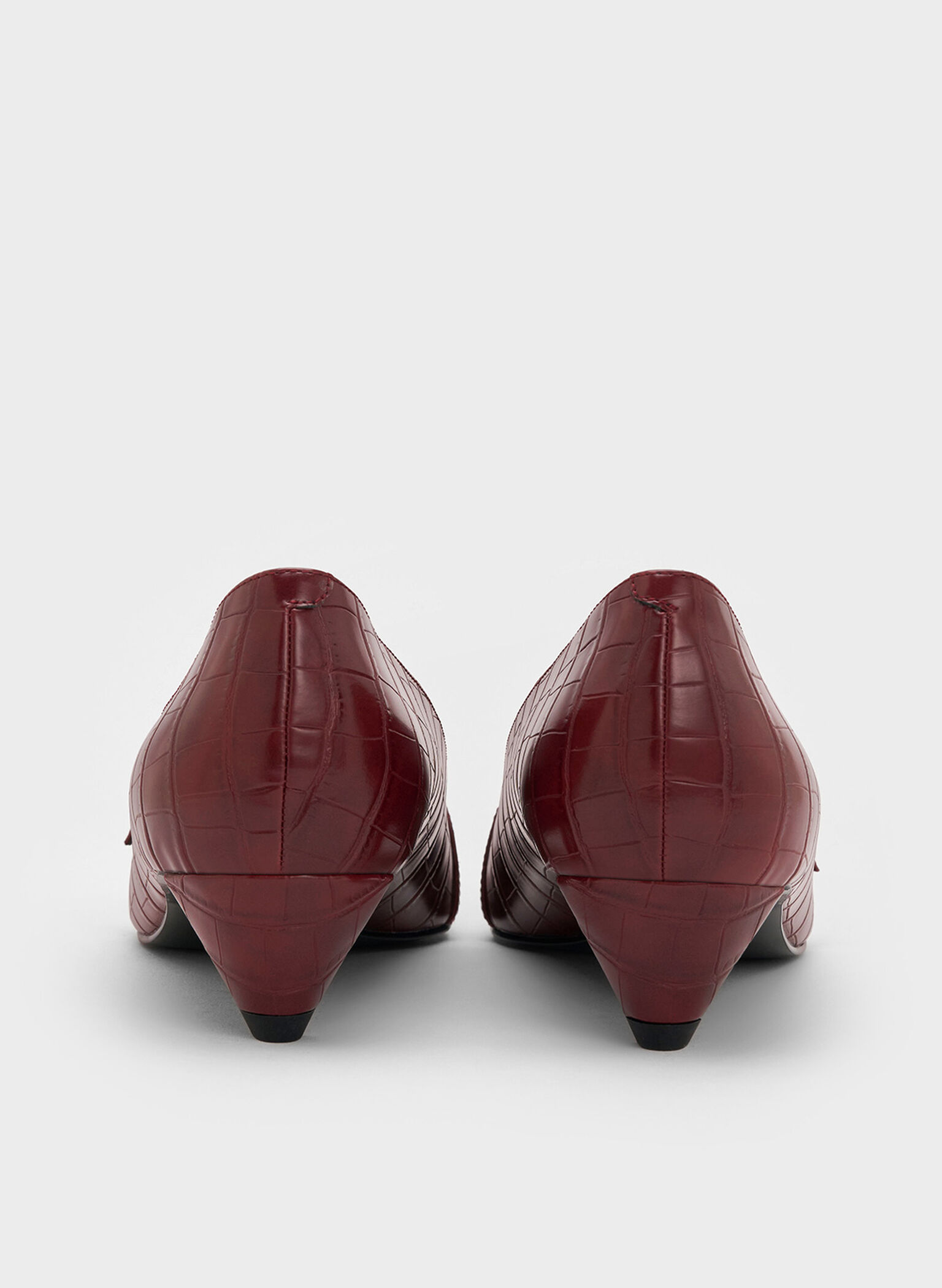 Croc-Effect Buckled Pointed-Toe Kitten-Heel Pumps, Animal Print Red, hi-res