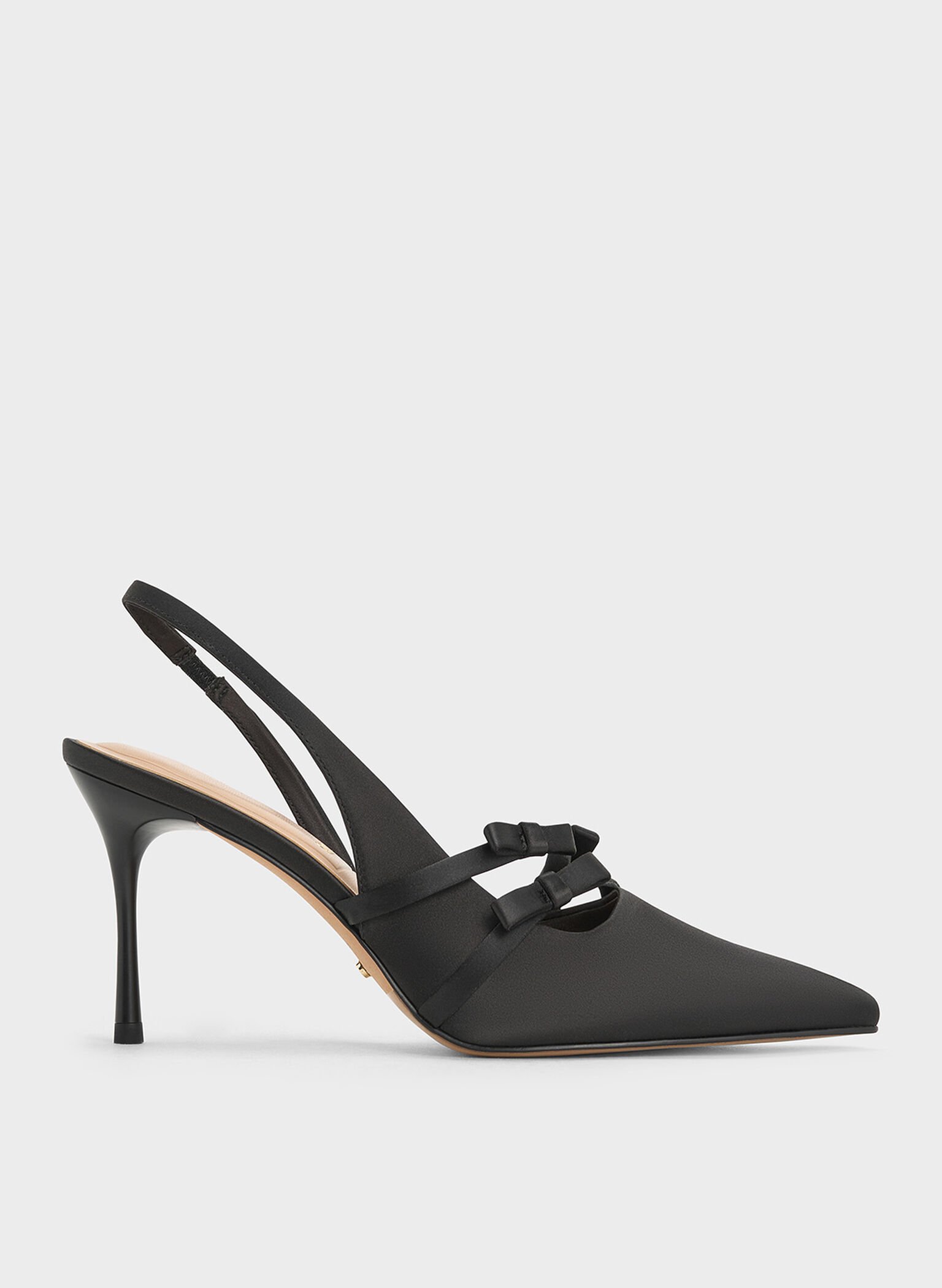 Jessy Recycled Polyester Bow Slingback Pumps, Black Textured, hi-res
