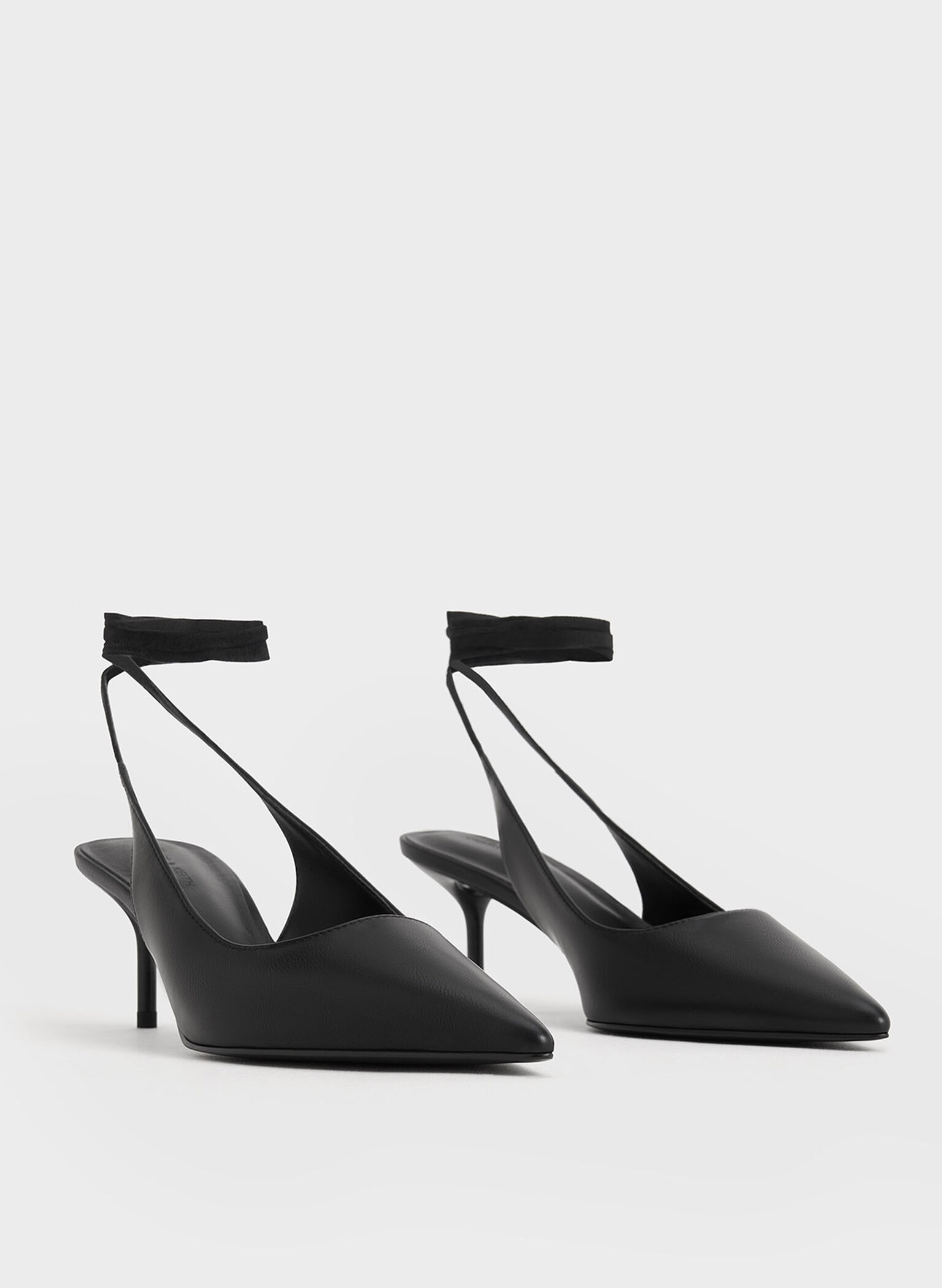 Textured Tie-Around Pointed-Toe Pumps, Black, hi-res