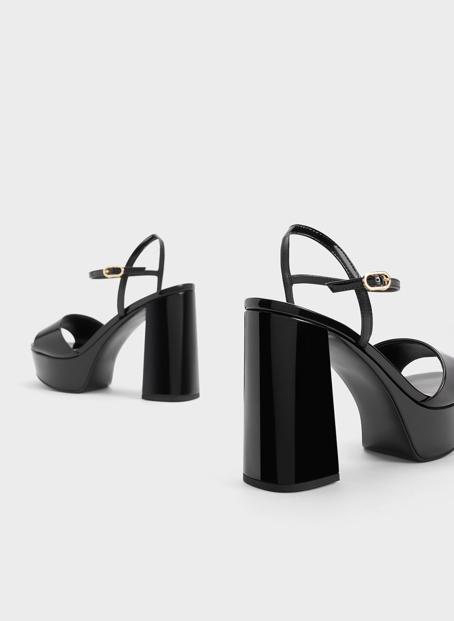 Halle Peep-Toe Patent Platform Sandals, Black Patent, hi-res