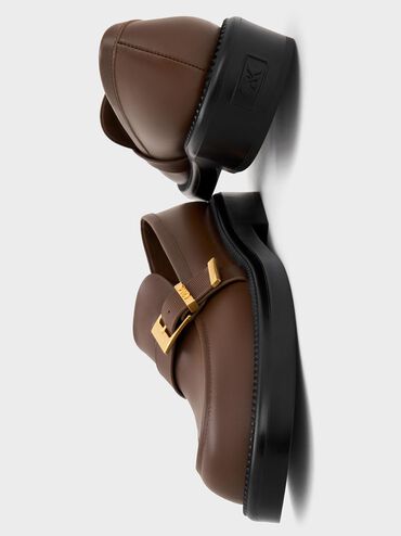 Leather Buckled-Strap Loafers, Dark Brown, hi-res