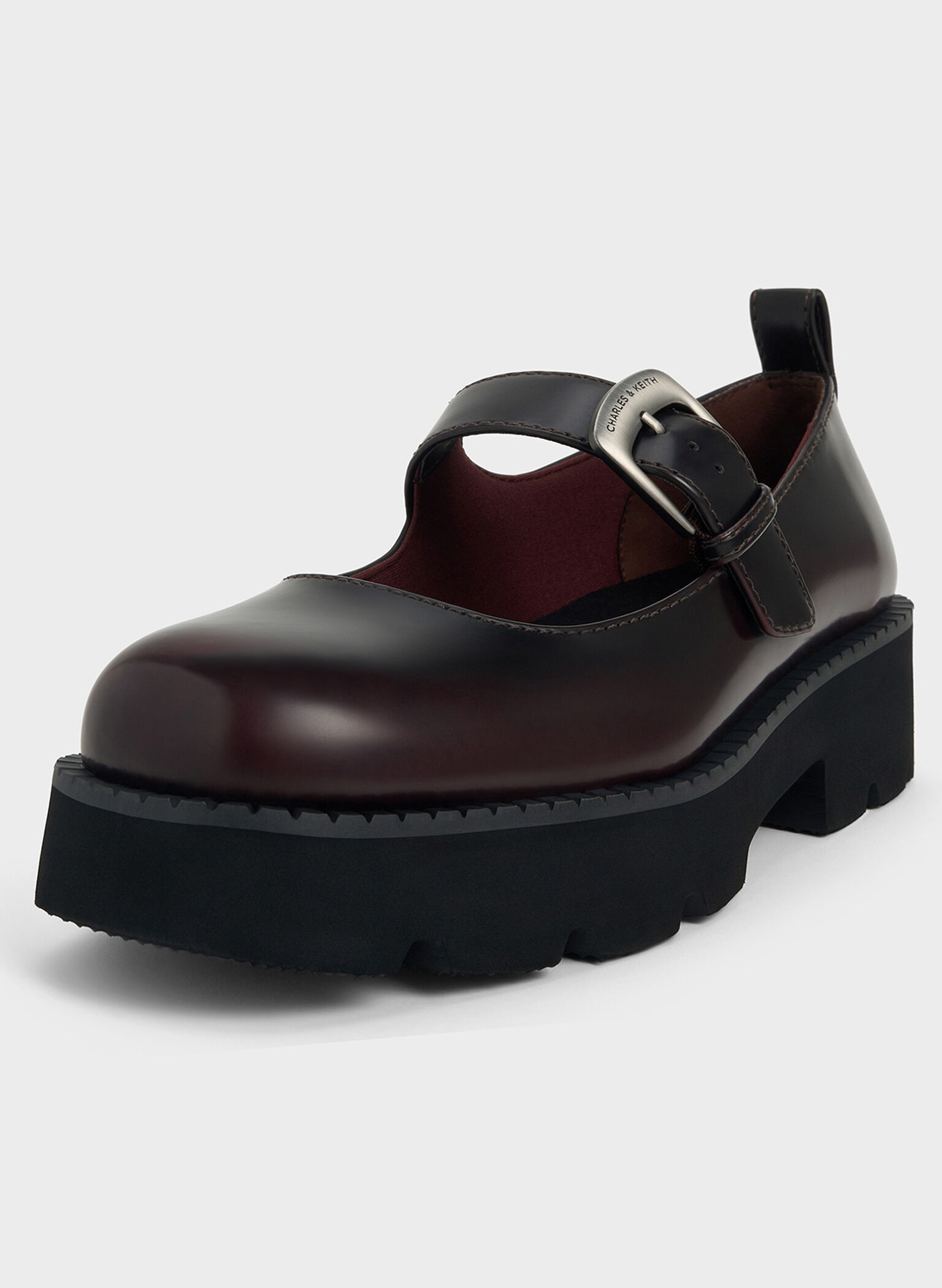 Buckled Ridged-Sole Chunky Mary Janes, Burgundy, hi-res