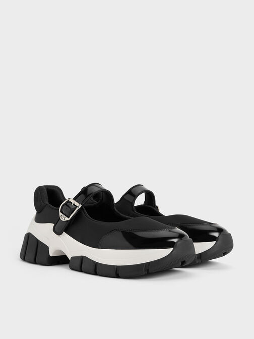 Yunna Leather & Recycled Fabric Mary Jane Sneakers, Black, hi-res