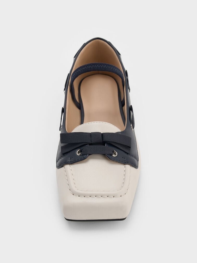 Bow Two-Tone Boat-Shoe Flats, Chalk, hi-res