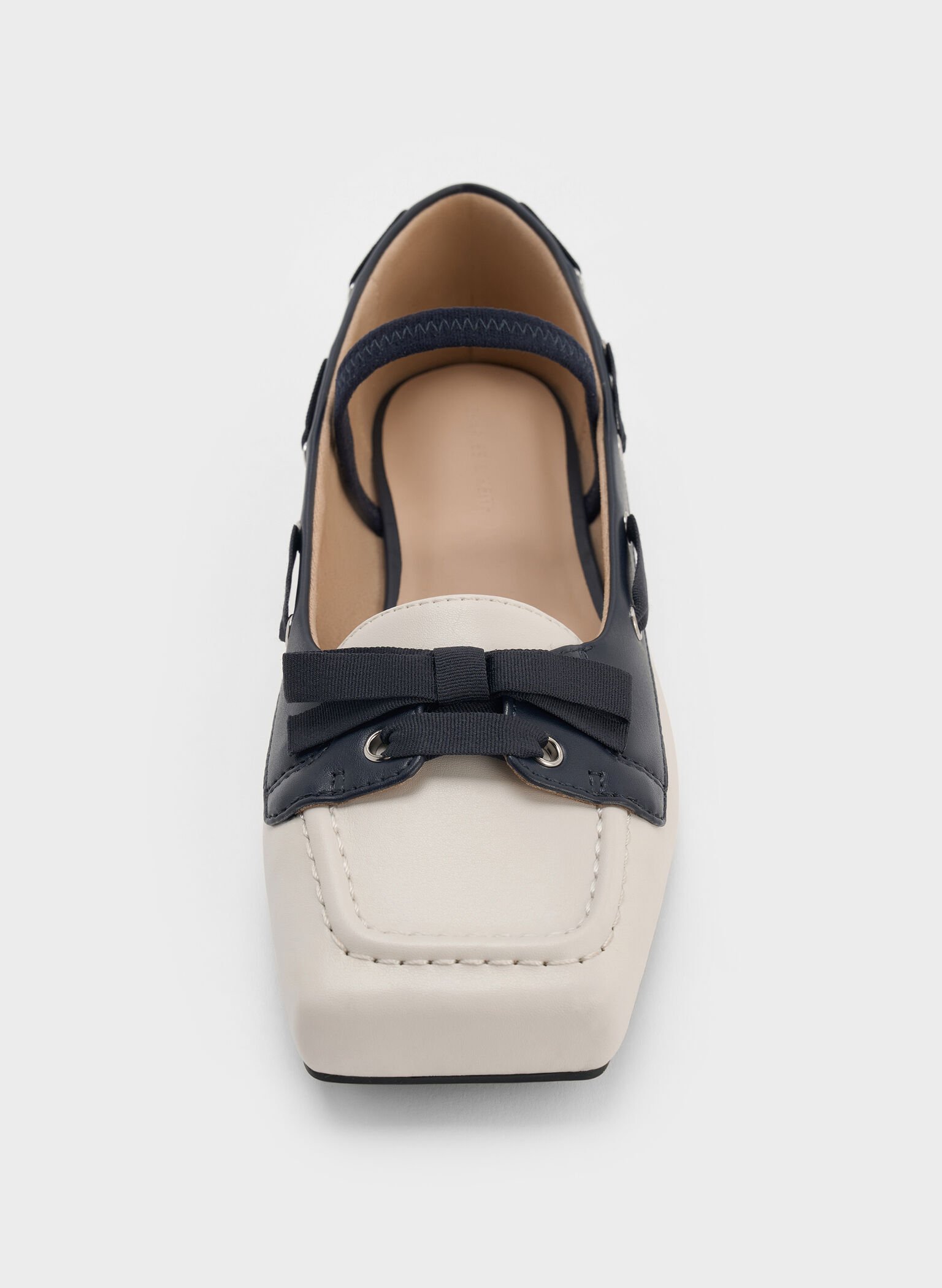 Bow Two-Tone Boat-Shoe Flats, Chalk, hi-res