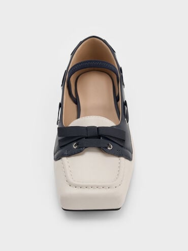 Bow Two-Tone Boat-Shoe Flats, Chalk, hi-res