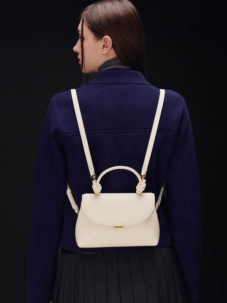 Sammie Knotted-Handle Two-Way Backpack, Cream, hi-res