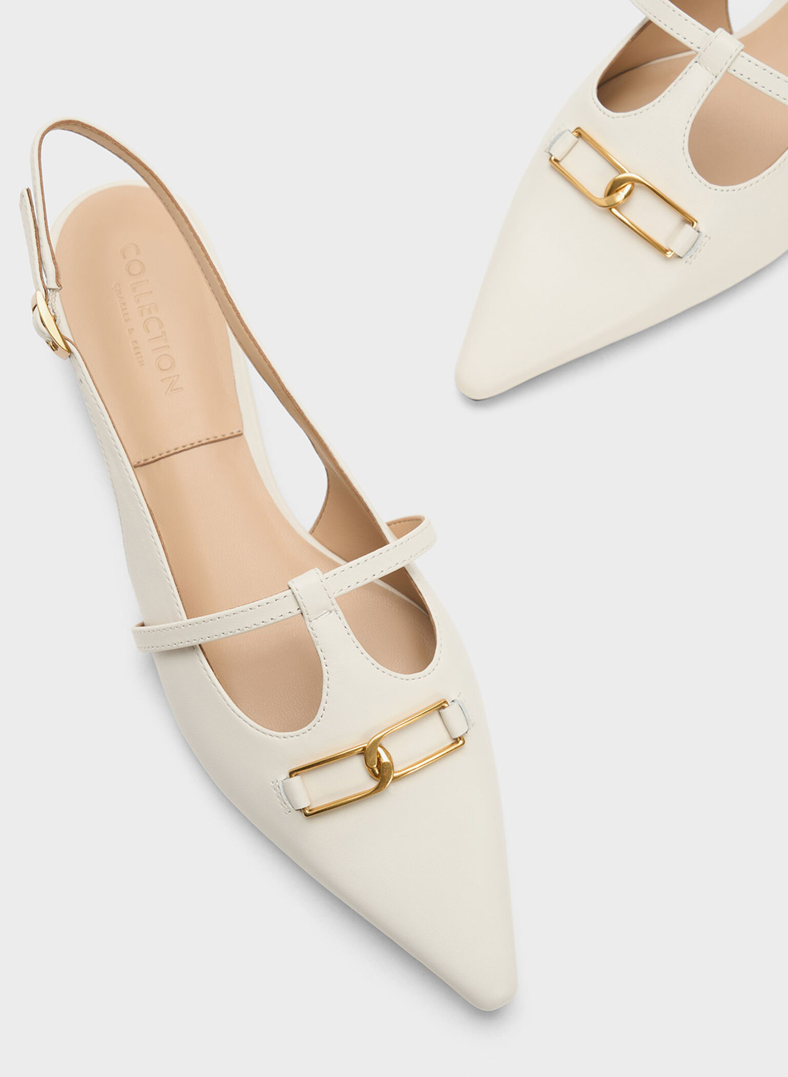 Gabine Leather T-Bar Slingback Flats, Chalk, hi-res