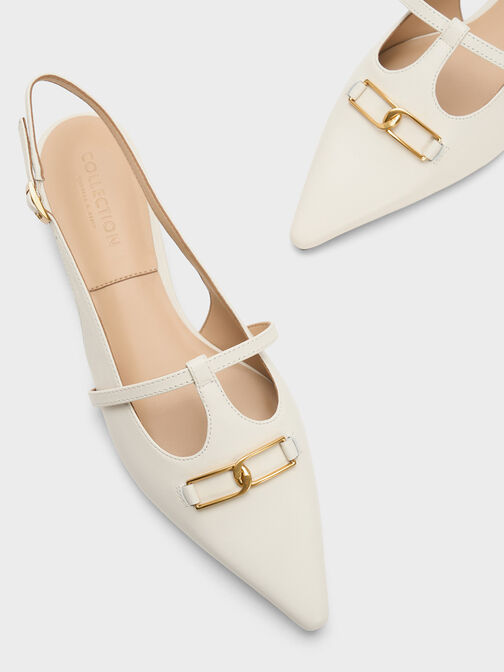 Gabine Leather T-Bar Slingback Flats, Chalk, hi-res