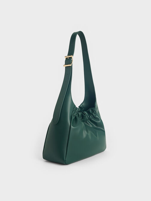 Brigette Ruched Shoulder Bag, Dark Green, hi-res