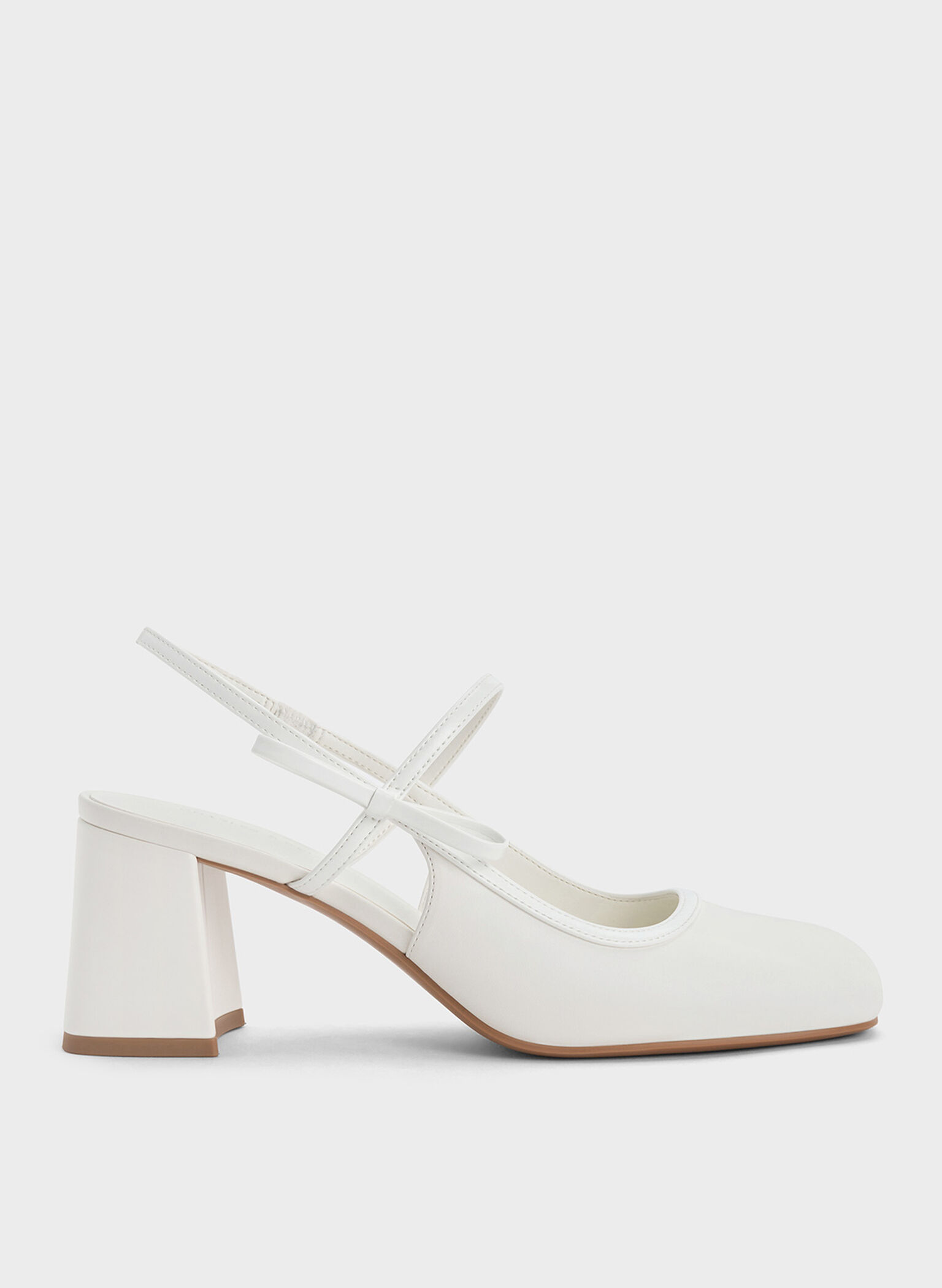 Bow Slingback Mary Jane Pumps, White, hi-res