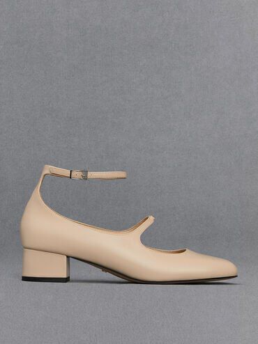 Claire Leather Mary Jane Pumps Beige