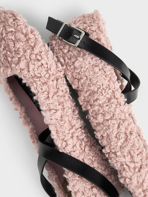 Margot Furry Crossover-Strap Ballet Flats, Pink, hi-res