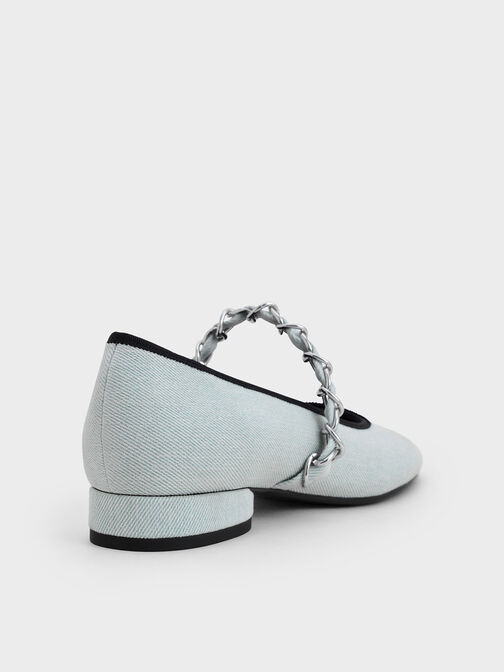 Denim Braided-Strap Mary Janes, Light Blue, hi-res