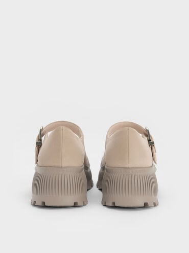 Darra Faux Suede Ridged-Sole Platform Mary Janes, Beige, hi-res