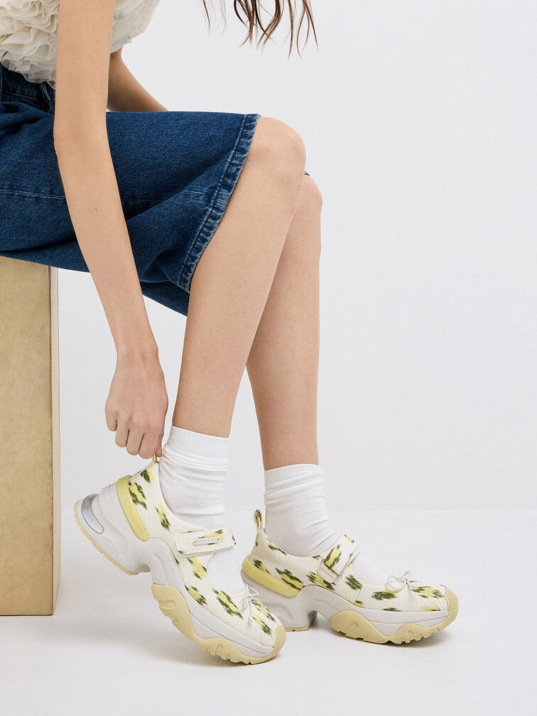 Floral-Print Bow Mary Jane Sneakers, Multi, hi-res