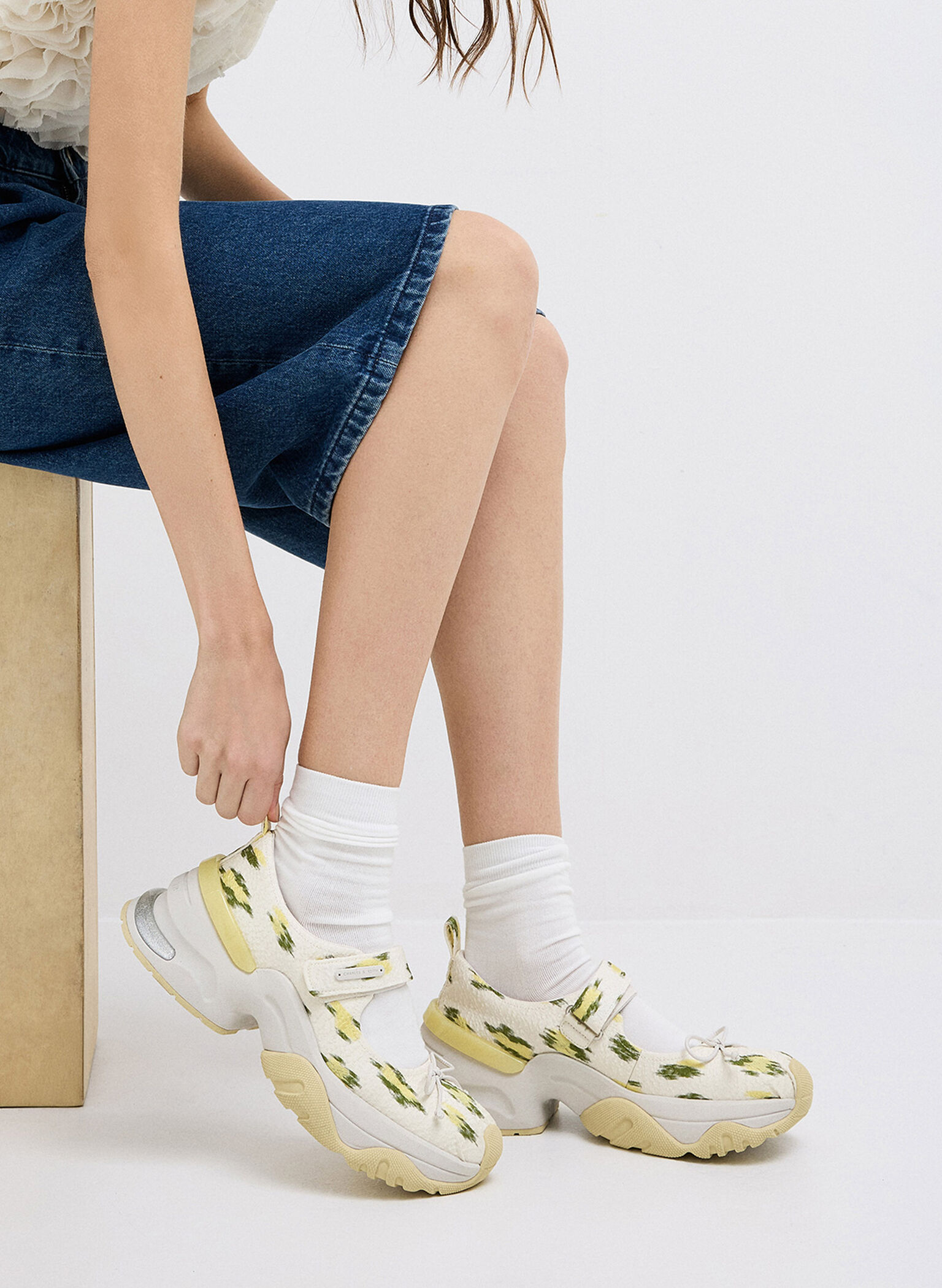 Floral-Print Bow Mary Jane Sneakers, Multi, hi-res