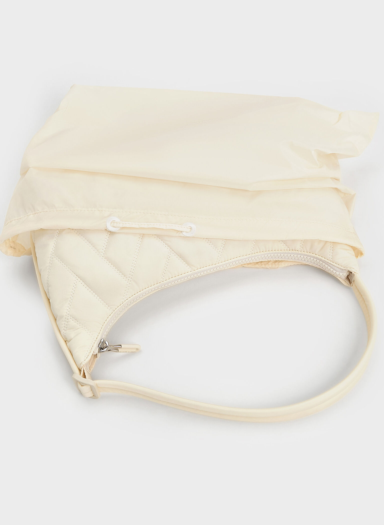 Nylon Chevron Shoulder Bag, Cream, hi-res